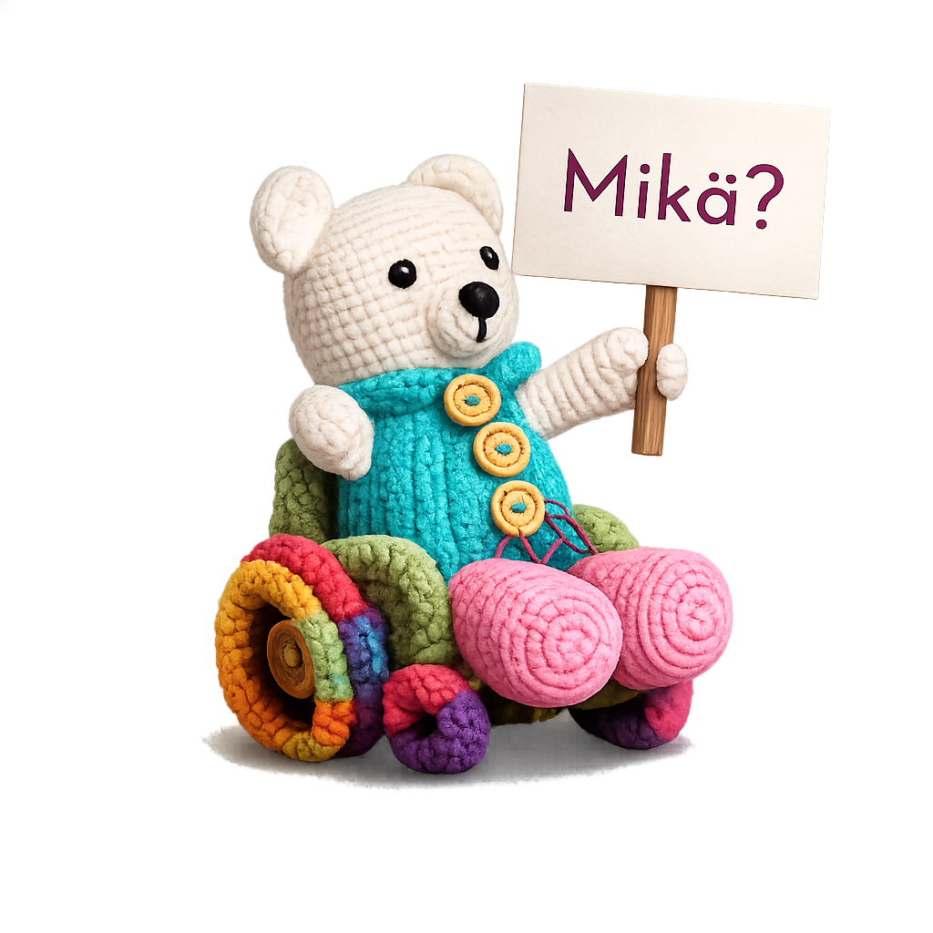 Virkattu nalle kysymysmerkin kanssa